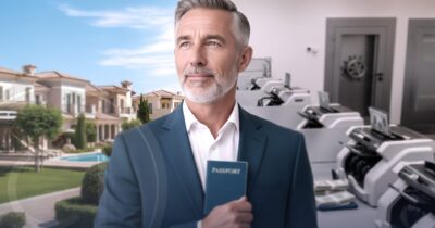 Successful man holding passport symbolizing financial freedom and global mobility in 2025